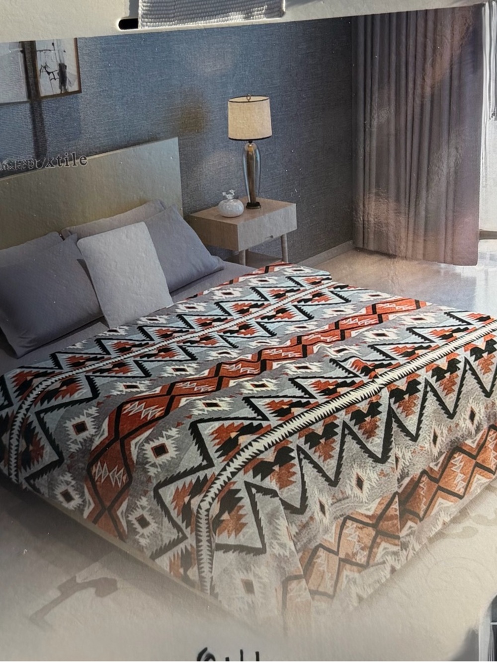 New king size Flannel blanket  Aztec pattern brown gray black